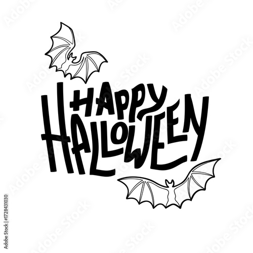 Happy Halloween inscription with bats