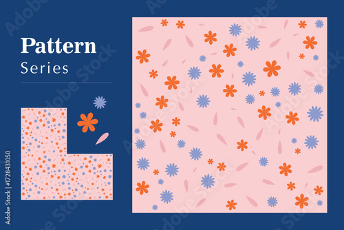 Vibrant seamless floral pattern background featuring scattered stylized flowers and petals in a charming spring-inspired design, perfect for textiles or digital projects