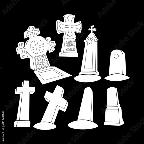 Halloween tombstones isolated collection
