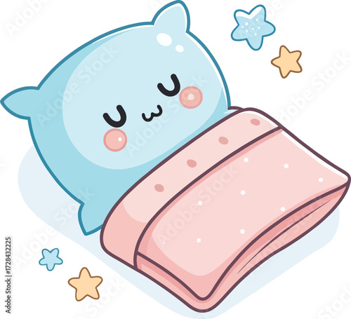 Cute bear pillow sleeping under a blanket illustration