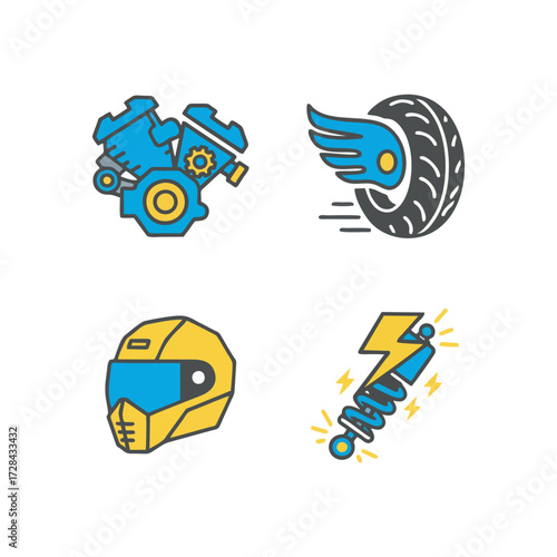 Editable Flat Motorcycle Parts Icon Black Minimal Motorbike Spare Part Symbols Vector Graphic Professional Mechanical Theme for Repair Garage App Interface Website and Infographic Layout