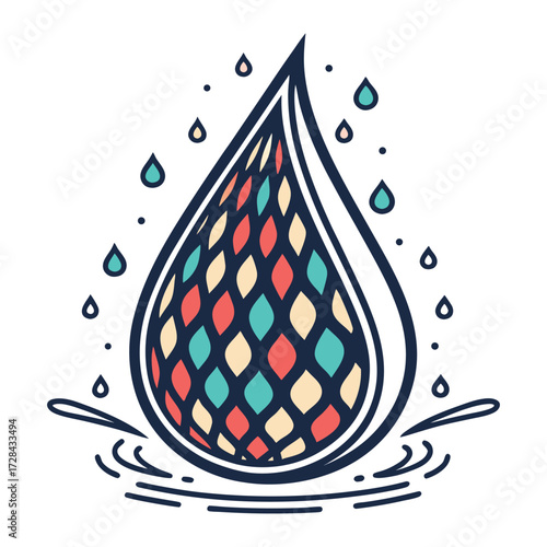 Water Drop Illustration: A captivating illustration of a single water drop, meticulously crafted with an artistic touch, showcases a unique and creative concept.