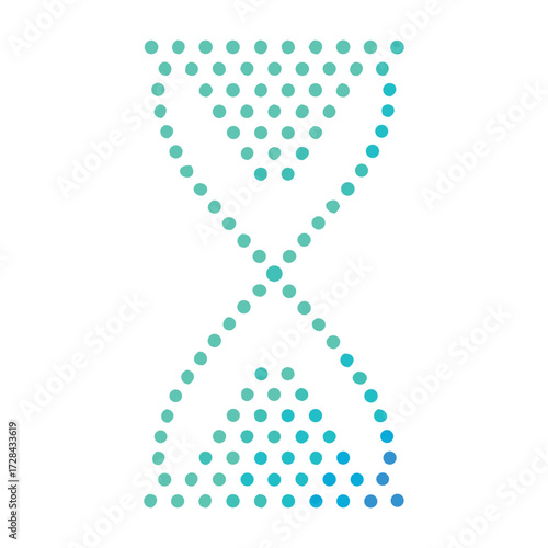 Abstract Hourglass Icon: A minimalist illustration of an hourglass made from a series of gradient-colored dots. it symbolizes time, transitions, and the passage of moments.