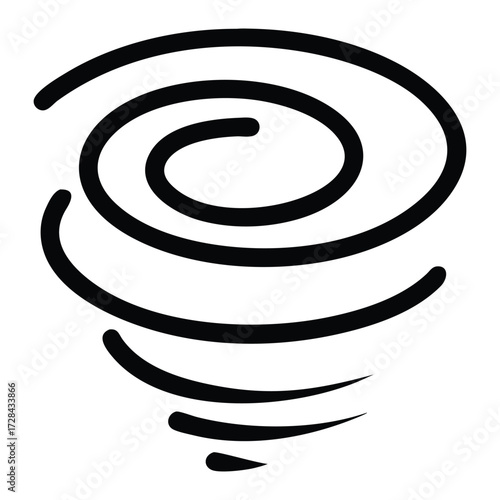 Whirlwind in the sky: A swirling, black graphic captures the raw energy and unpredictable movement of a whirlwind. Witness the artistic impression of power and motion.