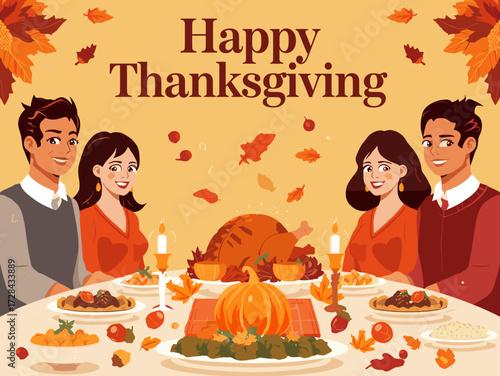 Happy Thanksgiving Flat Vector Illustration