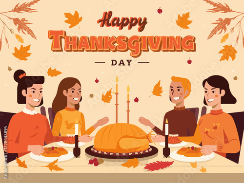Happy Thanksgiving Flat Vector Illustration