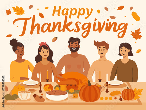 Happy Thanksgiving Flat Vector Illustration