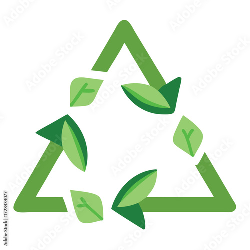 Eco-Friendly Emblem: The symbol of sustainability, a vibrant green recycling emblem, embellished with refreshing leaf elements that embody environmental consciousness.