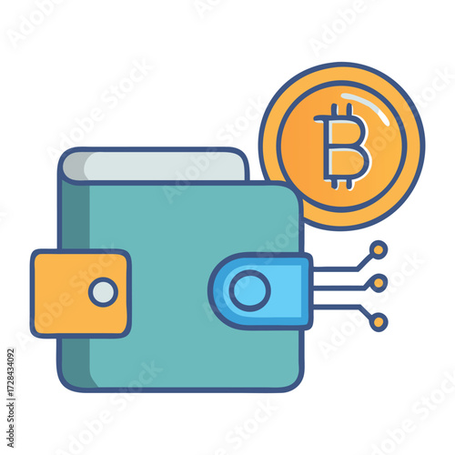 Digital Crypto Wallet: A stylized illustration depicts a digital crypto wallet with a bitcoin coin, symbolizing the modern era of finance, digital assets, and technological advancement.