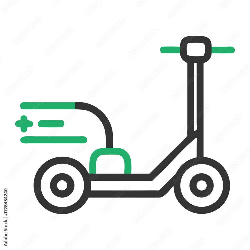Fototapeta premium Eco-Friendly Scooter Illustration: A minimalist illustration showcases a modern electric scooter, highlighted with green accents.