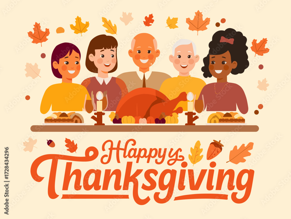 Obraz premium Happy Thanksgiving Flat Vector Illustration