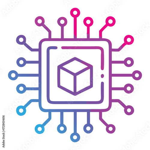Tech Cube: A vibrant graphic illustration of a central processing unit (CPU) integrated with a 3D cube, representing the intersection of technology, innovation, and digital design.