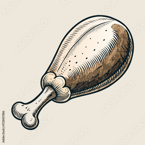 Old engraving style turkey drumstick vector illustration with textured detail