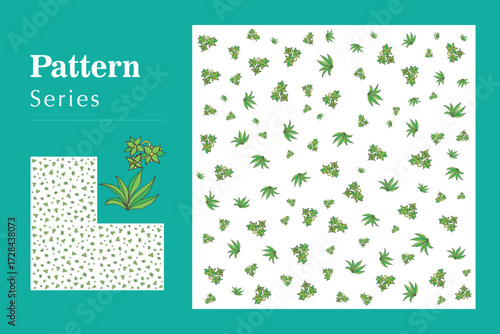 Seamless green botanical pattern featuring scattered succulent leaves and natural plant elements, ideal for modern decorative backgrounds, textile designs, and digital graphics