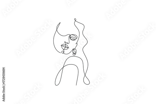 Artistic linear woman face drawing in elegant single line style. Perfect for creative branding, digital artwork, wall decor, fashion illustrations, and modern minimalist abstract designs.