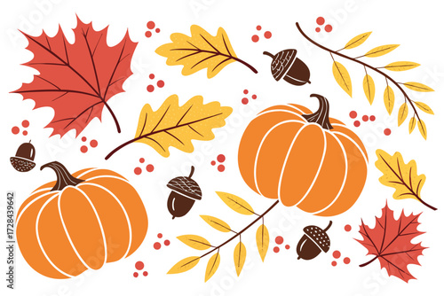 Seamless thanksgiving autumn illustration vector with pumpkins leaves acorns and berries scalable graphic