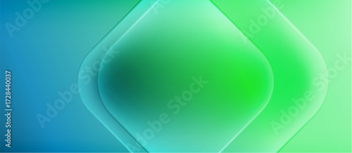Abstract gradient background. Blue transitions to vibrant green. Rounded squares create layered, glowing effect. Minimalist design. Smooth color flow.