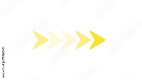 Five yellow arrows progressing from dark to light on a white background direction forward