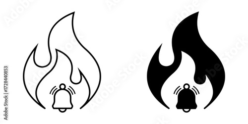 Fire Alert Warning Icons Set Vector Symbols of Fire Hazard and Emergency Alerts. fire and flames