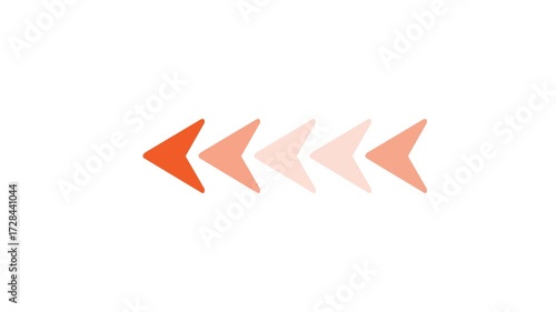 Five orange arrows progressing from light to dark on a white background direction backward