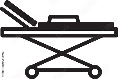 Black Silhouette of a Medical Stretcher on White Background