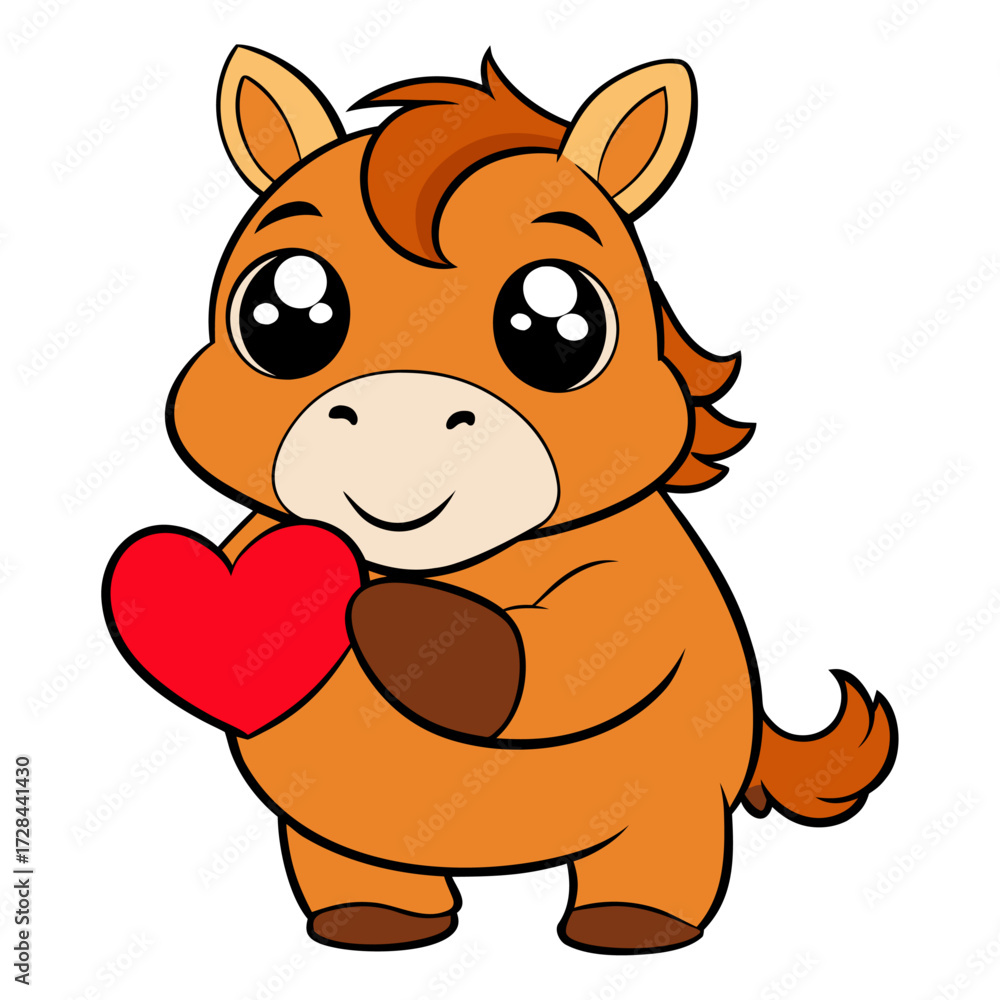 Obraz premium A cute, chubby cartoon horse giving a heart.