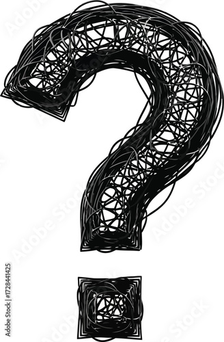 Abstract question mark made of scribbled lines isolated on white background, concept of uncertainty and doubt