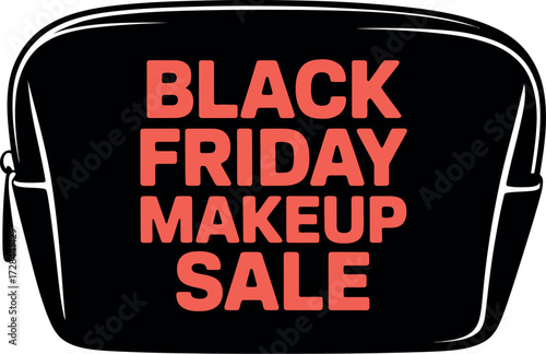 A black makeup bag with a black friday makeup sale text in coral color inside it