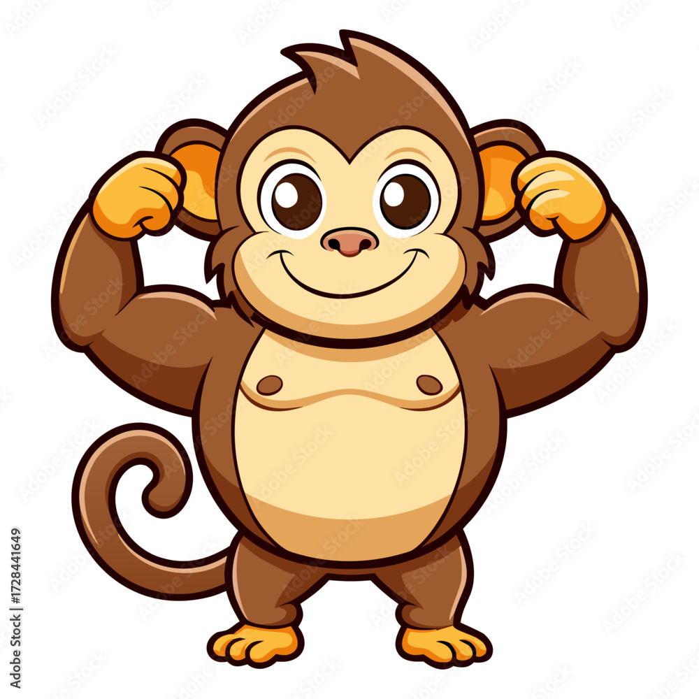 Obraz premium A cute, chubby cartoon Monkey is posing with muscles