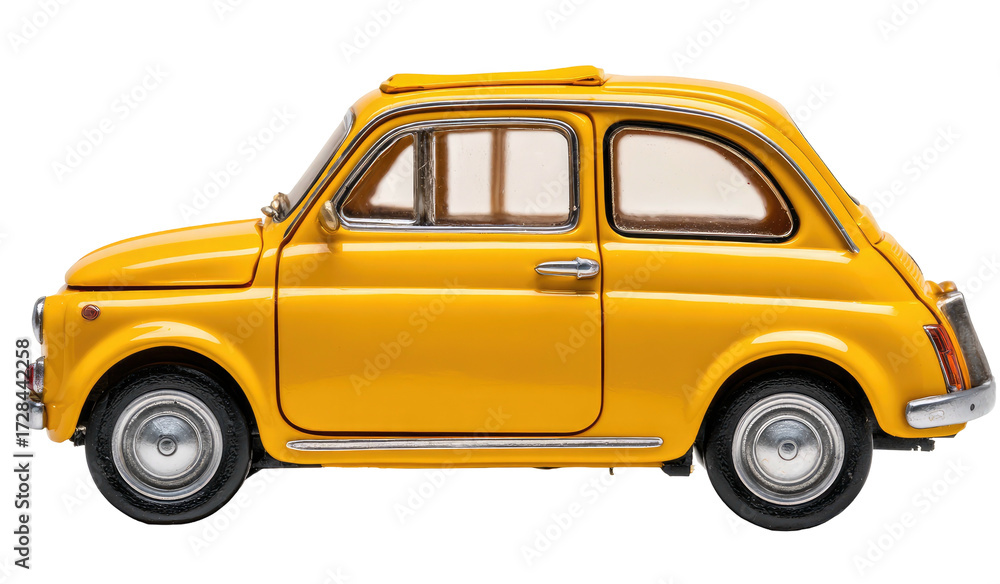 Obraz premium Side view of a yellow vintage car model