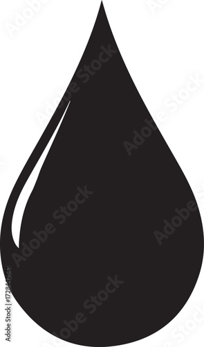 Solid black water drop icon on white background liquid
