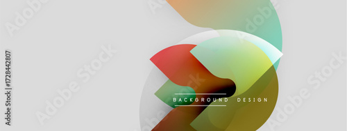 Abstract colorful shapes overlap. Gradient hues blend, creating modern design element. Minimalist background offers clean aesthetic.