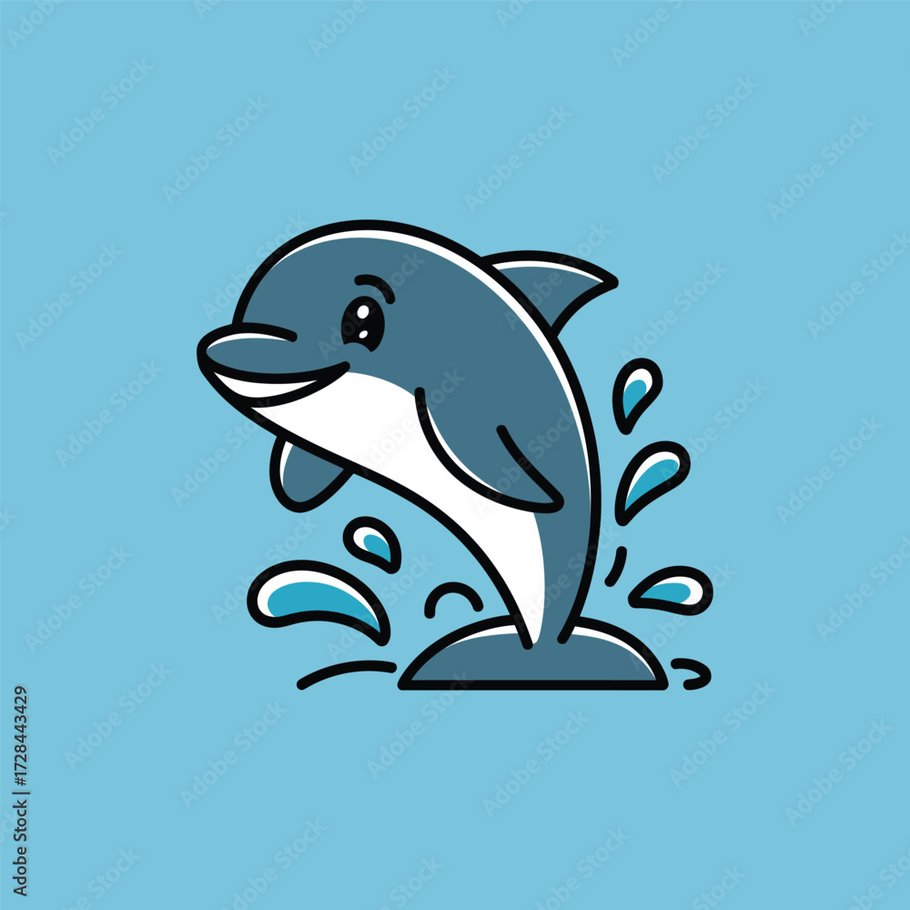 Fototapeta premium A cute dolphin vector design on blue background