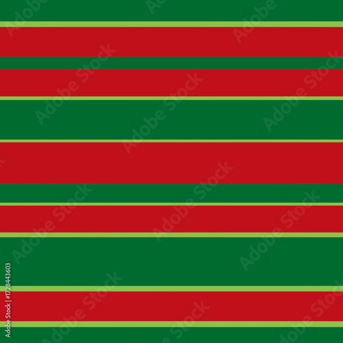 Red and green horizontal striped pattern with light lime green dividing lines. Simple, festive, and versatile design. Christmas themed fabric pattern for seasonal use.