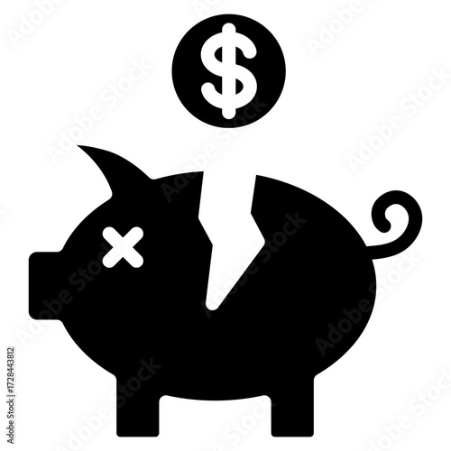 Broken Piggy Bank  Icon Element For Design