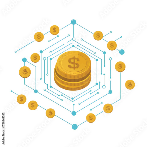 Digital Cryptocurrency Investment and Blockchain Technology Concept for Financial Growth