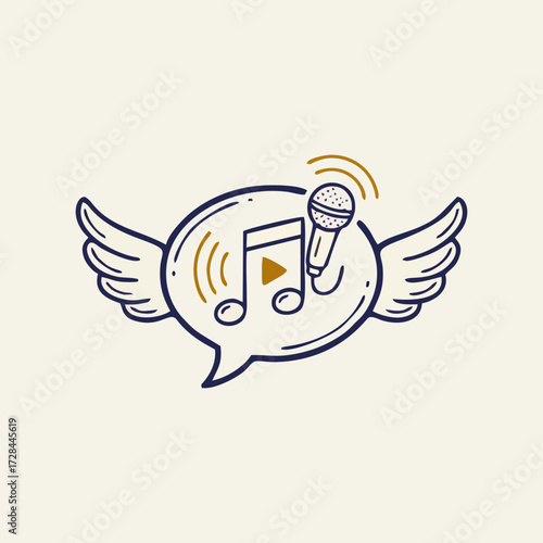 Minimal outline Podcast Sketch visual showing podcast microphone headset and broadcasting idea in hand drawn vector style for online radio content creative media branding and technology marketing