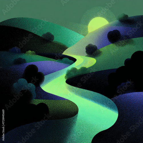 River - A flowing body of water through the land