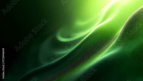 Stylish mesh gradient – seamless blend of black, fresh green, and white tones. Bright highlights contrast with deep shadows, creating a modern technological aesthetic.
