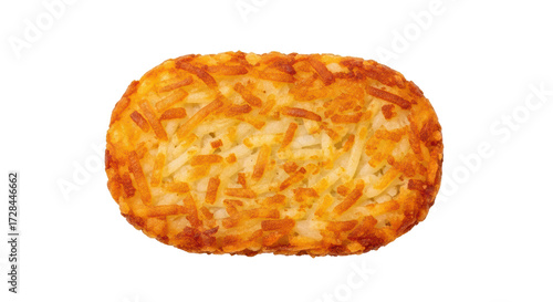 Isolated baked potato pancake patty, crispy hash brown with golden-brown shredded potatoes