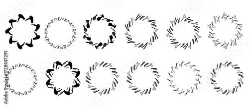 hairdressing tools, round frame. Round frame with scissors, combs, hairdryer, hairpins. arranged in a circle. Vector square, isolated on white background.