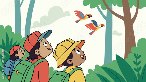 Adventurous boy exploring chasing birds