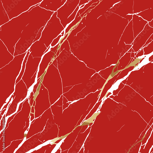 Red marble pattern with gold veins. Abstract design with dramatic color contrast. Design element for interior design.