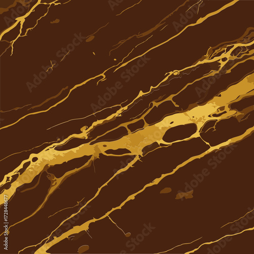 Brown marble surface with golden veins. Abstract design with mottled brown and gold patterns. Background material for interior design or architecture. Displays natural elegance -