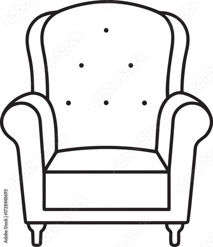 Simple Line Art Illustration of a Classic Wingback Armchair Design