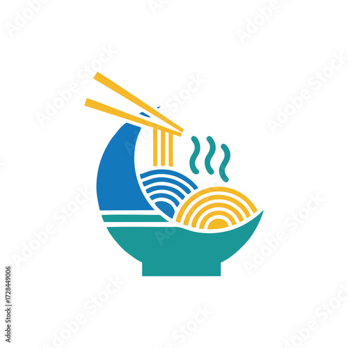 Minimal vector Ramen Shop Logo design with Japanese noodle bowl illustration clean modern vintage emblem concept for restaurant branding streetfood identity and Asian cuisine business template