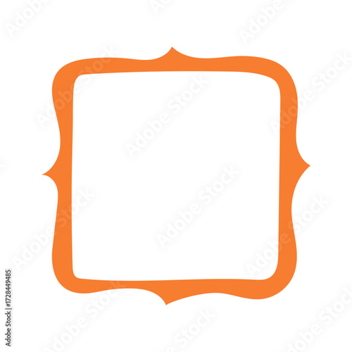 A single hand-drawn square frame with scalloped wavy edges. Bold orange decorative border in doodle style. Ideal for scrapbooking, invitations, greeting cards, photo albums, and creative designs.