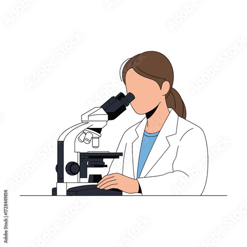 Scientist Using Microscope: Line Art Illustration, Medical Research