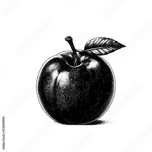 Vintage style apple with grunge texture. Isolated fruit 