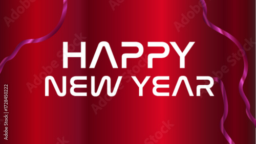 A clean red gradient background with the white text "HAPPY NEW YEAR" arranged in modern, sleek typography. The minimalistic layout highlights the festive message with a stylish and futuristic type des